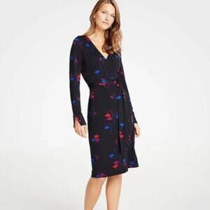 NWT Ann Taylor Women's Stretch Jersey Long Sleeve Wrap Dress Floral Sz 4